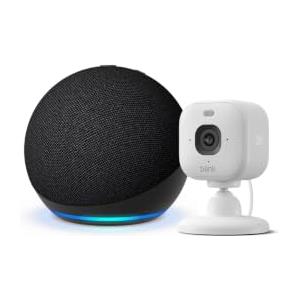 Amazon Echo Dot (ultimo modello), Antracite + Videocamera Mini 2K+ Blink, Bianca - Controlla la videocamera con Alexa, con Accesso Anticipato ad Alexa+