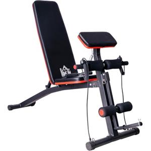 HOMCOM Panca Palestra Pieghevole Schienale Regolabile a 7 Livelli | Panca Addominali Multifunzione, Inclinabile, Macchina Leg Extension, Cuscinetto, Banda di Resistenza, per Allenamento Casa