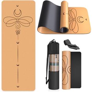 Haninj Tappetino da Yoga in Sughero Antiscivolo - Materassino Fitness per Sport Pilates Ginnastica183X61Cm con Tracolla e sacca,per Casa, Pilates, Aerobica, Palestra E Allenamento
