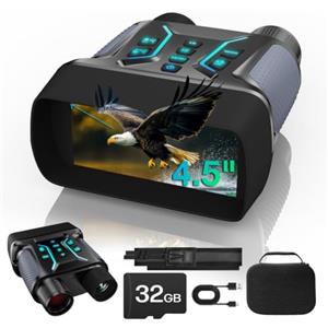ZIMOCE Binocolo Visione Notturna 4K, 36 MP Visore Notturno con Zoom Digitale 8X, Ricaricabile 4500mAh, Display HD da 4,5", Scheda 32GB Carta, 7-Livelli Visione Infrarossa, Perfetto per Campeggio