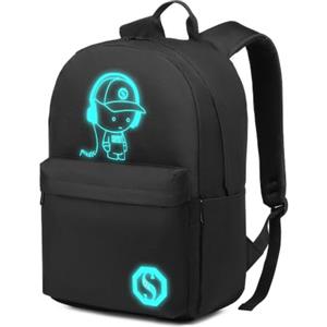 KONO Zaino Scuola Leggero, Zaino Uomo Donna, Zaino Università, Nero | Glow in the Dark, Porta PC 15,6 Pollici, Zaino Casual da Viaggio e Lavoro, Tasche Multiple, Grande Capacità, Tinta Unita