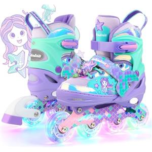 MoSoulais Sirenetta Pattini in Linea Bambina Pattini a rotelle Bambina Regolabili per Principianti Ragazza Bambina Regali di Natale e Compleanno