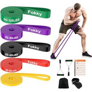 Fokky 5 Livelli di Resistenza Elastici Fitness, 5-125 LBS Elastico Palestra | Elastici Palestra con Ancoraggio Porta e Maniglie, Fascia Elastica Fitness per Stretching, Trazioni, Allenamento di Forza