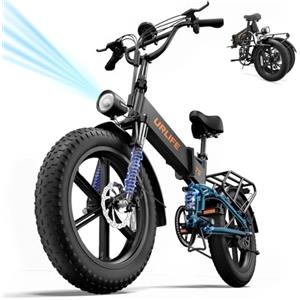 URLIFE Bici Elettrica Pieghevole 20" x 4.0 Fat Tire, Bicicletta Elettrica per Adulti con Doppia Sospensione e Cambio 7 Velocità, Batteria Estraibile 48V 13Ah, E-bike per Città e Montagna