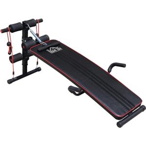 HOMCOM Panca Palestra Multifunzione a Casa Regolabile, 55.5x137.5 cm, Nero | Panca Addominali Inclinazione, Vogatore a Molla, 2 Corde Elastiche