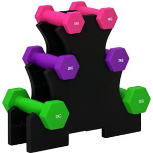 SPORTNOW 2x2/5 kg/2x3 kg Set di Manubri da Palestra con Supporto 2x1 kg | Manubri per Palestra Esagonali in Metallo con Impugnatura, Allenamento Fitness Casa