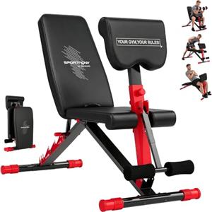 SPORTNOW Panca Palestra Pieghevole Inclinabile 6 Livelli 300 kg Rosso | Panca Addominali Multifunzione, con Schienale Regolabile, Piana/Inclinata/Declinata, per Allenamento Casa