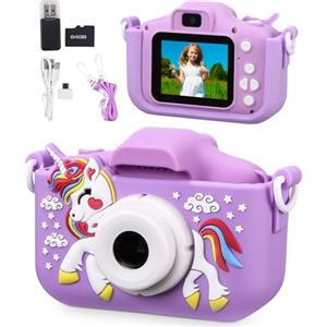 Azyvum Macchina Fotografica Bambini,2.0 Pollici Schermo Mini Ricaricabile Fotocamera Digitale,1080P HD Videocamera Regalo Giocattolo di Natale & Compleanno per Ragazze Ragazzi 3-10 Anni,con Scheda 64GB