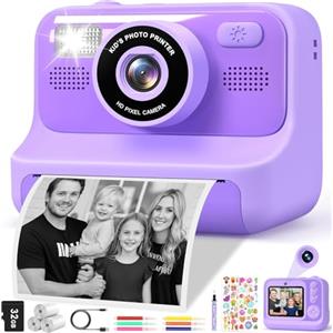 Subtail Macchina Fotografica Bambini Istantanea-1080P Fotocamera Digitali | 2,4'' Istantanea perBambini Selfie conScheda da32GB-Regalo per Bambini per Ragazze Ragazzi 3 4 5 6 7 8 9 10 11 12 Anni-Viola
