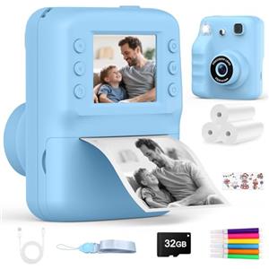 Yidoroye Macchina Fotografica Bambini Istantanea 2.4" HD con 3 Rolls Paper & 32GB | Macchina Fotografica Bambini Regalo Bambino 3-10 Anni Maschio Fotocamera Istantanea Foto & Video & Musica & 5 Giochi Puzzle