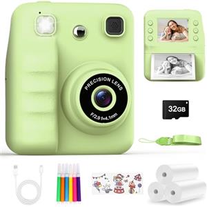 Yidoroye Macchina Fotografica Bambini Istantanea 2.4" HD con 3 Rolls Paper & 32GB | Macchina Fotografica Bambini Regalo Bambino 3-10 Anni Maschio Fotocamera Istantanea Foto & Video & Musica & 5 Giochi Puzzle