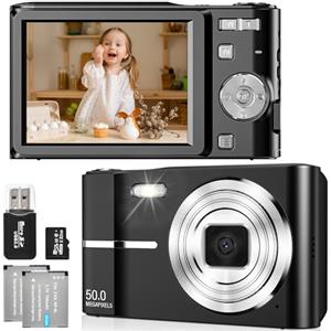FAYIBUY Macchina Fotografica Digitale 50MP 1080P FHD, Zoom 16X, Ricaricabile, Scheda Da, Nero, 32GB