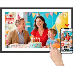 dxmart Frameo - Cornice per foto digitale da 15,6 pollici, extra large, WiFi, con 32 GB, 1920 x 1080 IPS HD, touch screen IPS e montaggio a parete, condivisione di foto e video tramite l'app Frameo con