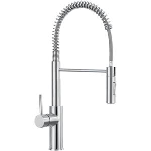 CECIPA Rubinetto Lavello Cucina con Molla, Miscelatore Cucina con Doccetta | Rubinetto Estraibile con 2 Tipi di Getto, Molla e Girevole 360°,Arco Alto, in Acciaio Inox, Spazzolato