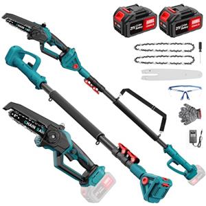Anbull 2 in 1 8 Pollici Motosega a Batteria con Asta Telescopica | Motosega Telescopica 1200w Senza Spazzole con 2x4000mAh Batterie, Portata Massima 4,8 m, Ideale per Potatura e Taglio Ram