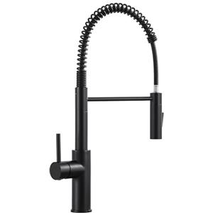CECIPA Rubinetto Cucina Nero con Molla, Miscelatore Cucina Estraibile Nero | Rubinetto Lavello con Doccetta Estraibile, 2 Tipi di Getto, Girevole 360°, in Acciaio Inox, Nero Opaco