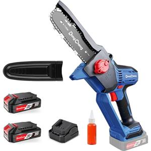 Dong Cheng DongCheng Mini Motosega a Batteria 20V, brushless 750W, 2×2000mAh, 8m/s | Fino a 270 tagli su legno 50×50mm, 1,2kg sega leggera a una mano, tensione catena senza attrezzi, oliatura auto, lama 15cm
