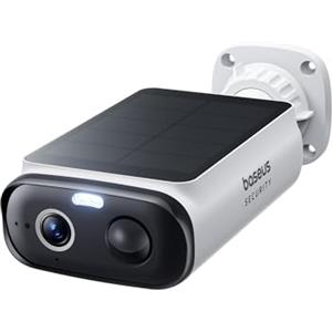 Baseus Security S1 Lite Telecamera Wi-Fi Esterno senza Fili Pannello Solare, Impermeabile IP67, Videocamera Sorveglianza Batteria 2K 135°, Visione Notturna, Nessun Costo, Compatibile con Alexa Google