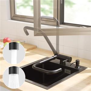 CECIPA Rubinetto Cucina Pieghevole Nero con 2 Modalità di Getto, Miscelatore Cucina Sottofinestra Pieghevole 180°, Miscelatore Cucina Lavello Nero Girevole 360°, Rubinetto Abbattibile Nero