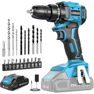 LEEIKOO Trapano Avvitatore a Batteria LEEIKOO 21V Brushless, 45N.m, 2,0Ah | 20 regolazioni di coppia, 2 velocità, mandrino autoserrante da 10 mm e 21 accessori per forare e avvitare con precisione