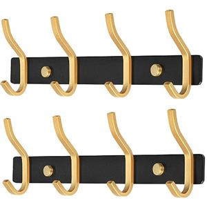 MEIJO Appendiabiti da Parete, Ganci Attaccapanni in Acciaio Inox da Muro Moderno Appendiabiti per Cameretta, Ingresso, Cucina, Bagno (4-Ganci 2pcs, Nero & Oro)