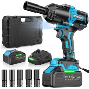 BETENST 21V Avvitatore a Impulsi 1000N.m, Brushless Chiave a Percussione 1/2" ad Alta Potenza con Batterie da 4,0 Ah e Caricabatterie, 5 Bussole, Trapano a Impulsi per Auto Casa