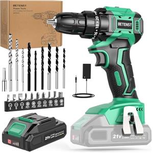 BETENST Trapano Avvitatore a Batteria Brushless, BETENST Avvitatore a Batteria 21V con Batterie 2.0Ah, 45N.m Avvitatore Elettrico, 20 Coppia, 10mm Mandrino, 20 Accessori Per Casa Progetto, Fai da te, Verde