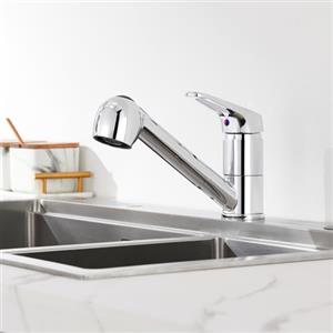 Auralum Rubinetto Cucina con Doccetta Estraibile a 2 Modalità Cromato | Miscelatore Cucina girevole a 360°Rubinetto Cucina Miscelatore Monocomando in Ottone per Cucina Lavello