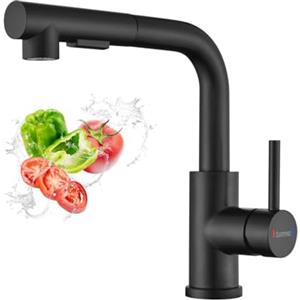 DAYONE Rubinetti da cucina neri opachi con doccetta estraibile, miscelatore da cucina in acciaio inox, 2 funzioni di spruzzo
