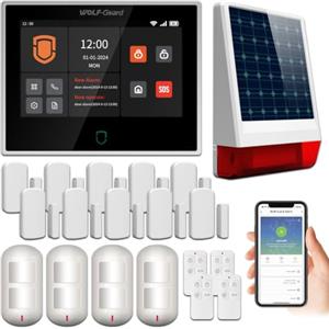 Wolf Guard antifurto allarme casa domestico con touch screen da 7 pollici, sistema di sicurezza intelligente 4G + WiFi app Tuya, con sirena solare da esterno 110dB, Rilevatore di movimento (WT4F-W06)