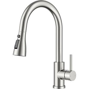 FORIOUS Rubinetto Lavello Cucina, Rubinetto Miscelatore con Doccetta Estraibile, Miscelatore Cucina girevole a 360°, adatto per lavelli con curvatura elevata, 2 modalità, Acciaio Inossidabile
