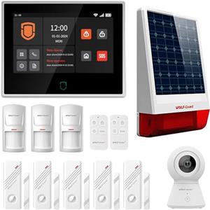 Wolf Guard antifurto allarme casa domestico con touch screen da 7 pollici, sistema di sicurezza intelligente 4G + WiFi app Tuya, con telecamera HD 1080P, sirena solare da esterno WT4F-W06-K2