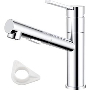 DAYONE Rubinetto da cucina cromato con doccetta estraibile, rubinetto in acciaio inox SUS304 ad alta pressione, miscelatore da cucina con 2 tipi di getto, girevole a 120° per lavello da cucina