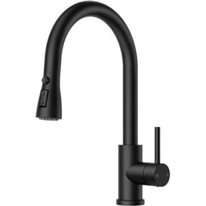 FORIOUS Rubinetto Cucina Estraibile, Rubinetto Cucina con 3 Modalità di Getto, Miscelatore Cucina in Acciaio Inox con Leva Monocomando e Rotazione a 360°, per Sistemi ad Alta Pressione, Nero Opaco