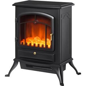 HOMCOM Camino Elettrico da Terra con Effetto Fiamma ABS 45x28x54cm Nero | Caminetto Elettrico, 1000W/2000W, Protezione da Surriscaldamento, Termostato, Vetro