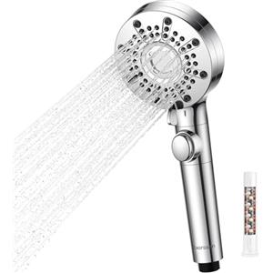 berssen Soffione Doccia con Filtro Doccino per Doccia | 5+1 Modalità di Spruzzo, Pressurizzato Doccino per Doccia con Modalità pistola ad acqua, Pulsante Stop