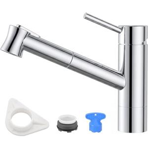 DAYONE Miscelatore per Cucina con Doccia Estraibile, Miscelatore Moderno per Bar, Miscelatore per Lavello con Spruzzatore a 2 Funzioni, Miscelatore per Lavello in Zinco per Cucina, Bar, Caravan, Cromo