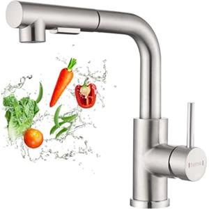 DAYONE Rubinetto da Cucina in Acciaio Inox, Monocomando Girevole a 360° con Doccetta Estraibile, 2 Funzioni