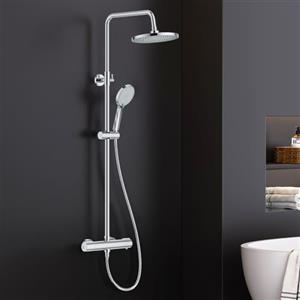 FORIOUS Sistema Doccia Termostatico, Kit Miscelatore Doccia Cromo Lucido | Sistema Doccia in Acciaio Inox con Soffione Rotondo da 25 cm, Asta Regolabile 90-125 cm, Doccetta ABS a 3 Getti
