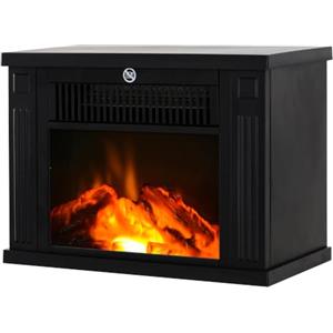 HOMCOM Camino Elettrico da Tavolo Terra con Effetto Fiamma 600/1200W Nero | Caminetto Elettrico da Terra, Temperatura Regolabile, Copertura 10-15m²