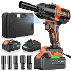 AKZWOXRO 21V Avvitatore a Impulsi 1000N.m, Brushless Chiave a Percussione 1/2" ad Alta Potenza con Batterie da 4,0 Ah e Caricabatterie, 5 Bussole, Trapano a Impulsi per Auto Casa