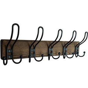 Kldgris Appendiabiti da Parete, Attaccapanni da Muro Legno 5 Ganci per Cameretta, Ingresso, Cucina, Bagno (Marrone)