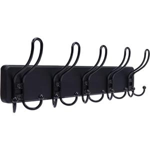 Kldgris Appendiabiti da Parete, Attaccapanni da Muro Legno 5 Ganci per Cameretta, Ingresso, Cucina, Bagno (Nero)
