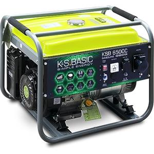 K&S BASIC KSB 6500C Generatore di corrente 5,5 kw, motore a benzina a 4 tempi, avviamento manuale, potenza motore 15 cv generatore di emergenza domestica per Garage Officina Cantiere Camping