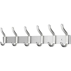 MEIJO Appendiabiti da Parete, Ganci Attaccapanni in Acciaio Inox da Muro Moderno Appendiabiti per Cameretta, Ingresso, Cucina, Bagno (6-Ganci, Argento)