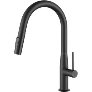 CECIPA Arco Rubinetto Cucina Nero, Miscelatore Cucina Doccetta Estraibile | Rubinetto Lavello con 2 Modalità, Doccino Estraibile di 40cm, Girevole a 360°, in Acciaio Inox, Monocomando, Nero Opaco