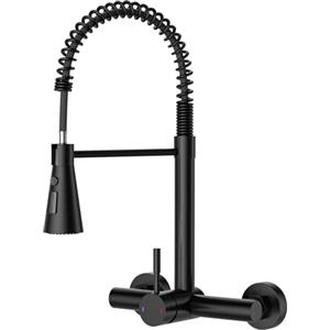 DAYONE Rubinetto da cucina a parete flessibile con 3 tipi di getto nero, rubinetteria girevole a 360°, miscelatore molla in acciaio inossidabile 304, aeratore rimovibile, alta pressione