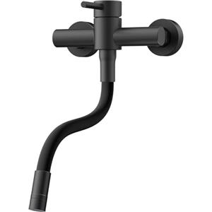 HURRAN Rubinetto Cucina a Muro, Nero Matte | Spruzzatore a doppia funzione, Girevole a 360°, Tubo Flessibile in Silicone, Acciaio Inox