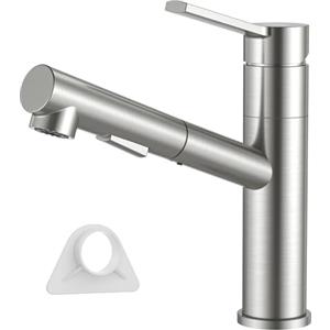 DAYONE - Rubinetto da cucina con doccetta estraibile, in acciaio inox SUS304 ad alta pressione, miscelatore da cucina con 2 tipi di getto, girevole a 120°, rubinetto da cucina per cucina, spazzolato