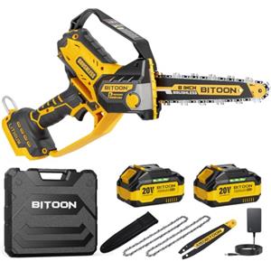 BITOON 6 e 8 Pollici Mini Motosega a batteria con 2x 3,0 Ah Batterie- 800W | Motosega Elettrica da Potatura Brushless, Lubrificazione Automatica，Sega Elettrica con per Taglio Legno e Rami
